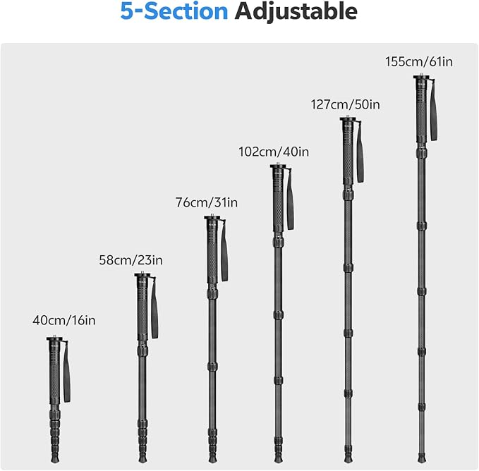 TONYBOO 61" Carbon Fiber Camera Monopod, 28mm 6-Section Height, Portable - Image 3