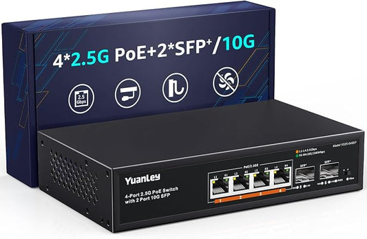 YuanLey 6 Port 2.5G PoE Switch Unmanaged, 4 x 2.5G Base-T PoE Ports, 2 x 10G SFP by YuanLey