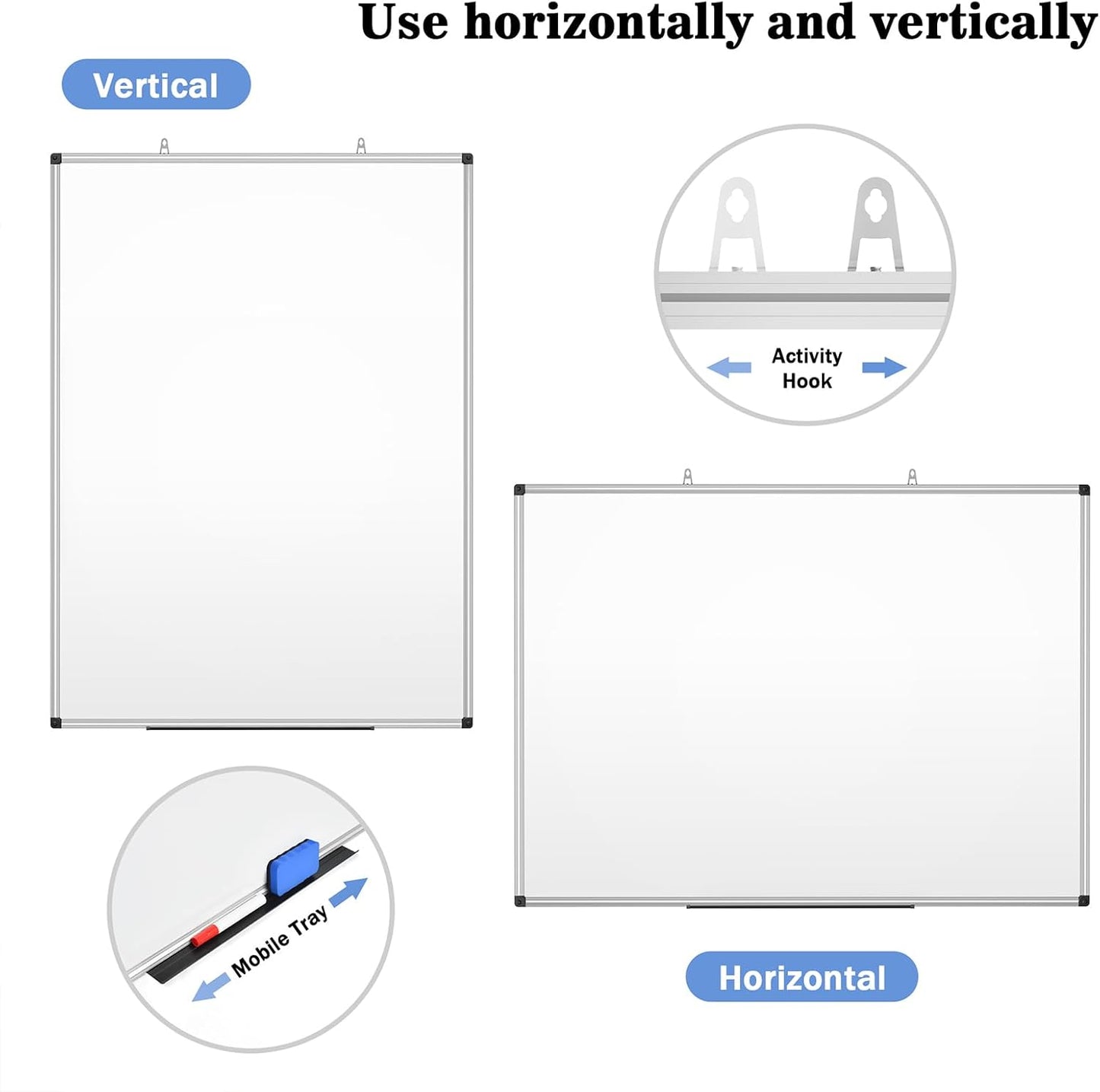 Magnetic Dry Erase Whiteboard 24 x 18 Inch - Small White Board, Silver Aluminum Frame Wall-Mounted, Magnetic Eraser, 2 Pens, Detachable Marker Tray, 6 Magnets for Office, School