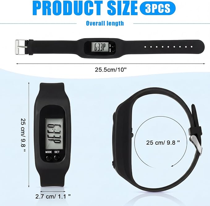Silicone Fitness Tracker Watch 3 Pcs Walking Running Pedometer Calorie Burning - Image 2