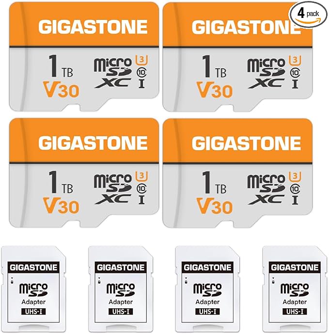 GIGASTONE 1TB Micro SD Card 4-Pack, A1 V30 4K Video Recording, Surveillance by Gigastone
