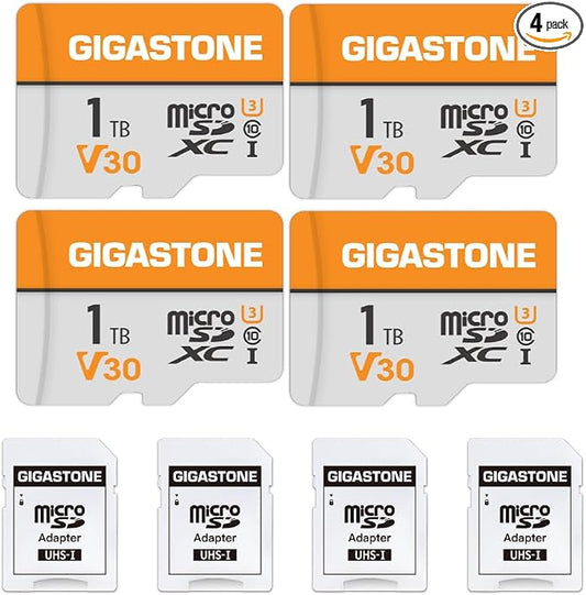 GIGASTONE 1TB Micro SD Card 4-Pack, A1 V30 4K Video Recording, Surveillance by Gigastone