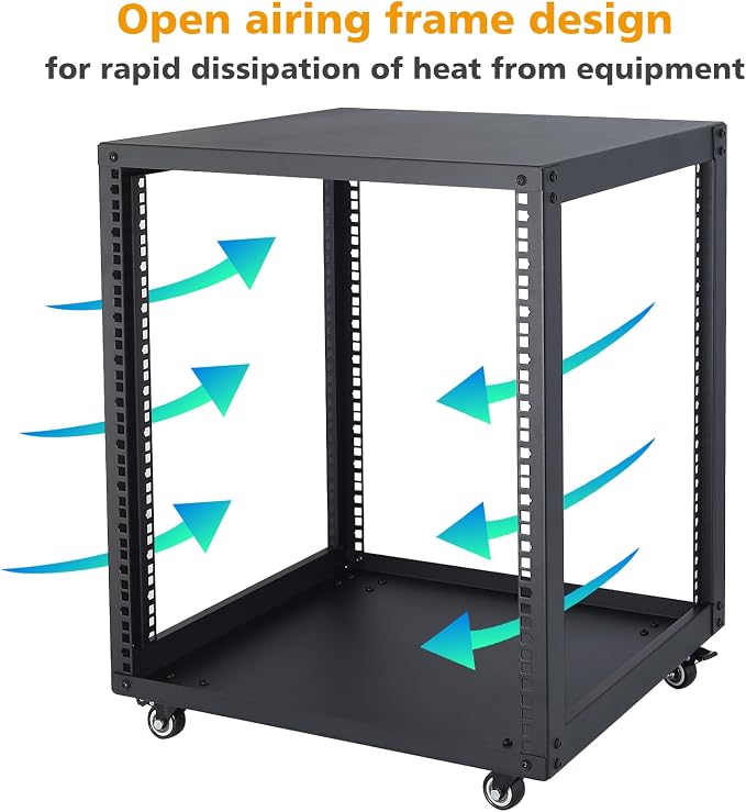 SC02 12U 19" Open Frame Network Server AV Gear Equipment Rack Mobile Storage - Image 3