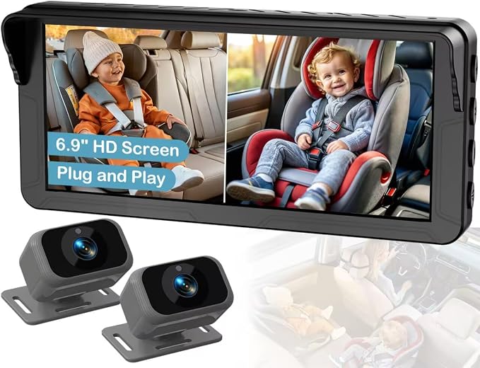 HD 1080P Baby Car Camera for 2 Kids: 5-Min Install for New Parents 6.9" Split by Unknown