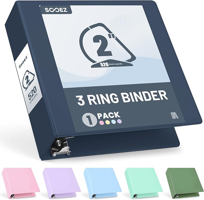 Sooez BinderX Extra Durable 2 Inch 3-Ring Binder, Holds 520 Sheets of 8.5x11 by Sooez