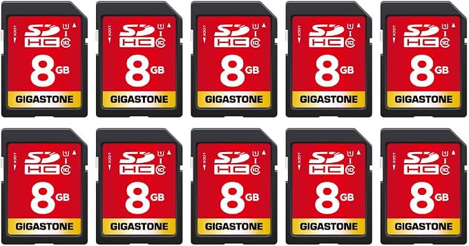 GIGASTONE 8GB SD Card 10-Pack UHS-I U1 Class 10 SDHC Memory Card Full HD Video by Gigastone