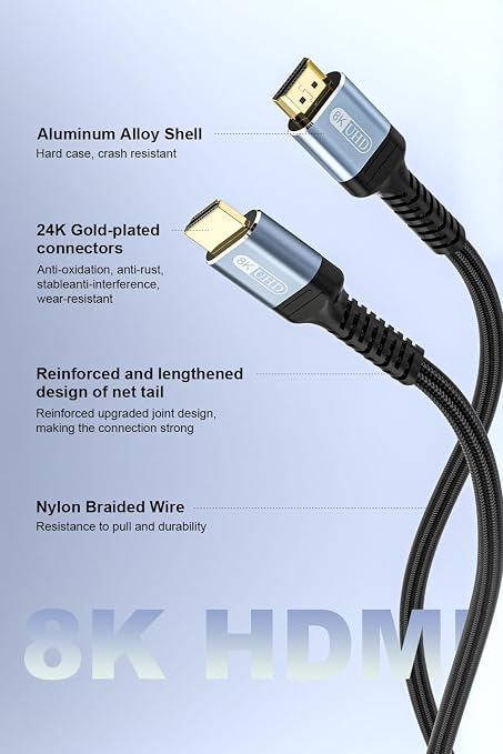 10K 8K 4K HDMI 2.1 Cable 6ft, 48Gbps Ultra High Speed HDMI Cable Braided - Image 7