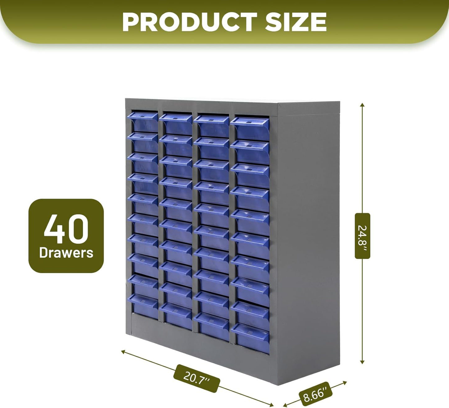 40-Drawer Parts Storage Cabinet – Multi-Purpose Organizer for Screws, Bolts, Nails, Craft Supplies, Legos, Makeup & Tools – Compact Plastic Drawer Unit for Garage, Workshop, Classroom & Home