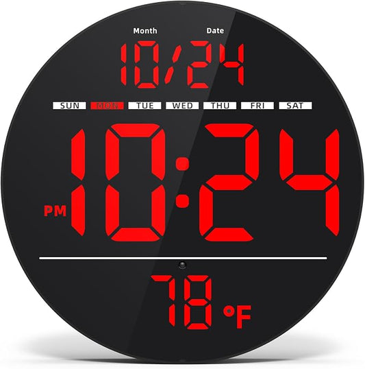 Digital Wall Clock with Large LED Display, Temperature, Auto-Brightness | Small by DigitalClocks