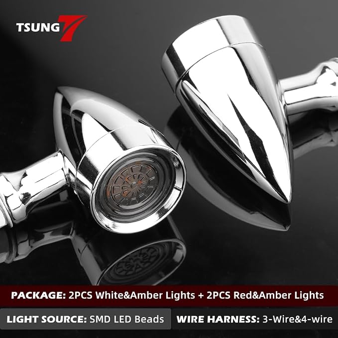 TSUNG Universal Motorcycle LED Turn Signals Lights Small Bullet Front Rear - Image 2