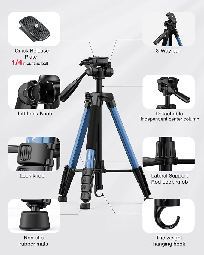 CAMBOFOTO 73" Camera Tripod and Monopod, Professional Aluminum Tripod Stand - Image 6