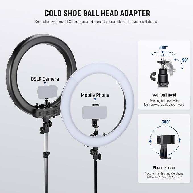 NEEWER 55W 18"/45cm Ring Light Kit, 5600K Dimmable LED Ringlight Tripod Stand - Image 8
