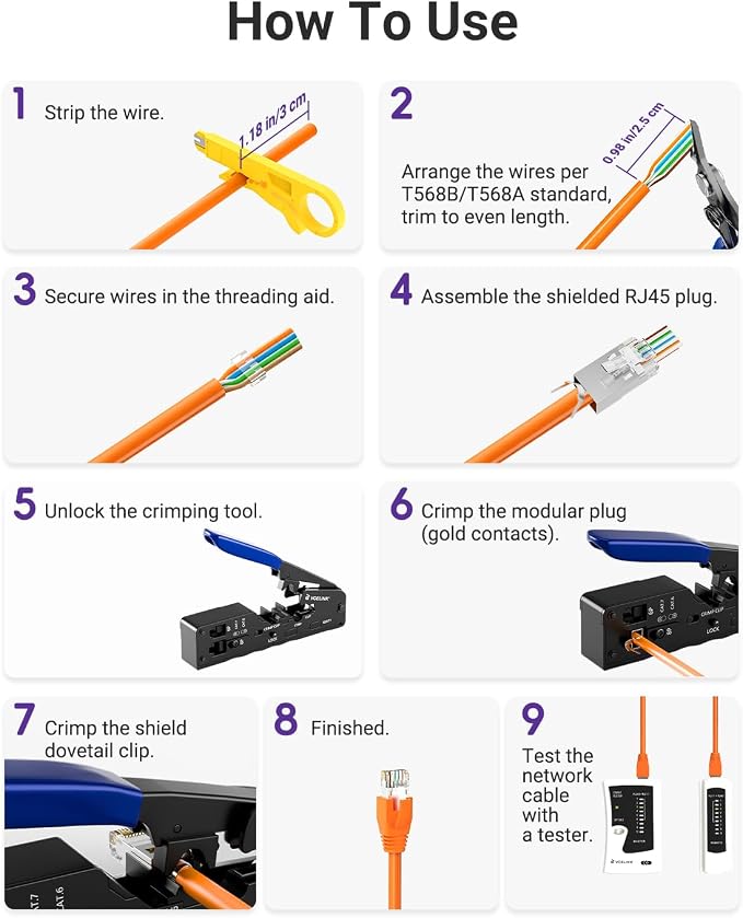 VCELINK RJ45 Crimp Tool, All-In-One Ethernet Pass Through Crimper - Image 8