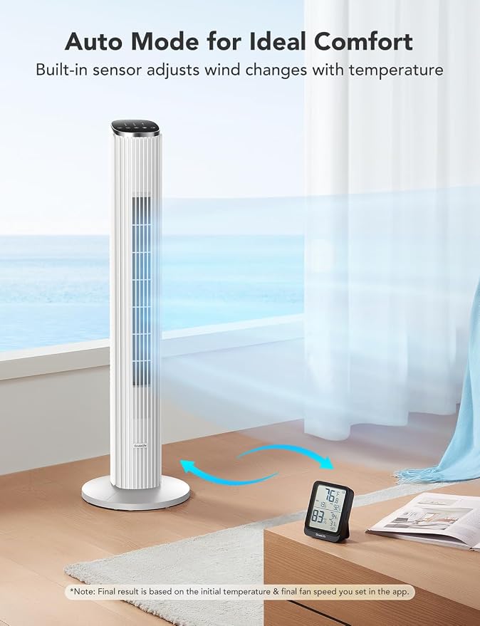 GoveeLife White Tower Fan for Bedroom, Temperature Sensor, 5 Modes 8 Speeds - Image 8