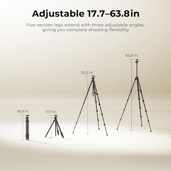 K&F CONCEPT 63" Aluminum Travel Tripod - Image 6