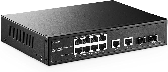 12 Port Gigabit PoE Switch, 8 Ggiabit PoE+, 2 GE Uplink, 2 Gigabit SFP Slot by YuLinca