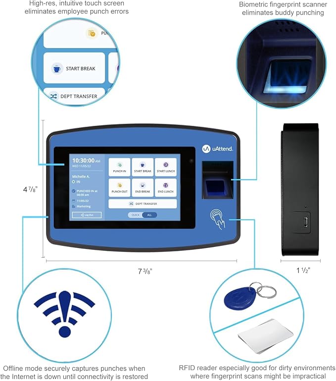 uAttend JR2500 Biometric Fingerprint, PIN Time Clock - Image 3