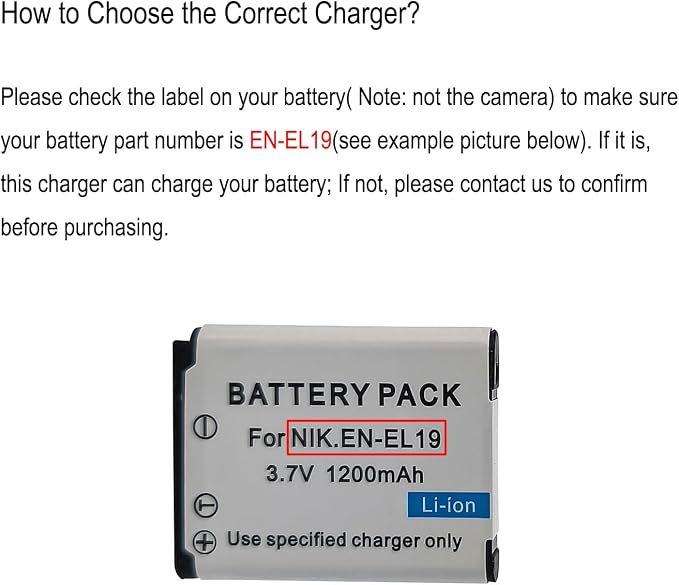 EN-EL19 ENEL19 Battery Charger, Replacement - Image 2