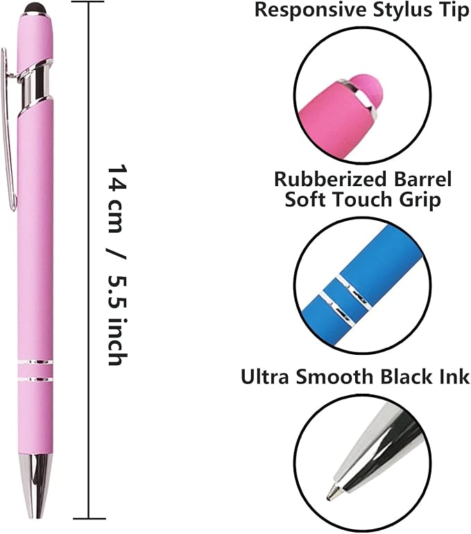 Oddmoal Ballpoint Pen with Stylus Tip, Soft Touch Click Metal Pen, 1.0mm Medium - Image 2