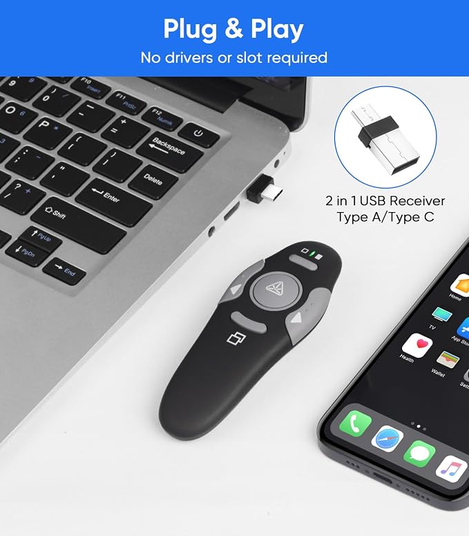 Presenter Clicker for PowerPoint Presentations, USB Wireless PPT Remote Clicker - Image 4