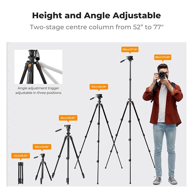 K&F CONCEPT Camera Tripod 76" for Travel, Video Tripod - Image 6