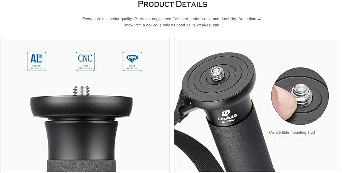 Leofoto MP-365C+VH-10S Monopod and Tilt Head Set, Carbon Fiber, VH-10S Monopod - Image 8