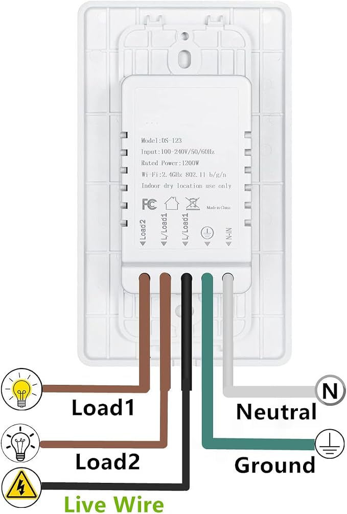Nexete Smart Wi-Fi Double Light Switch, 2 in1 Single Pole Switch Compatible - Image 7