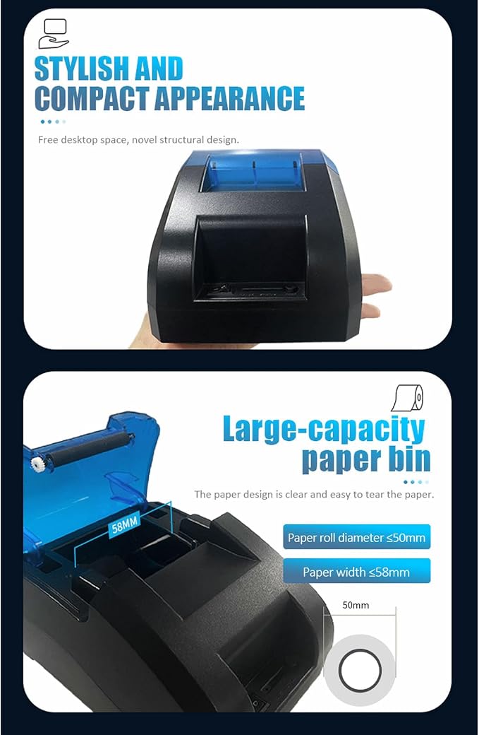 Portable Thermal Receipt Printer, 58mm USB Bluetooth Receipt Printer, ESC POS - Image 4