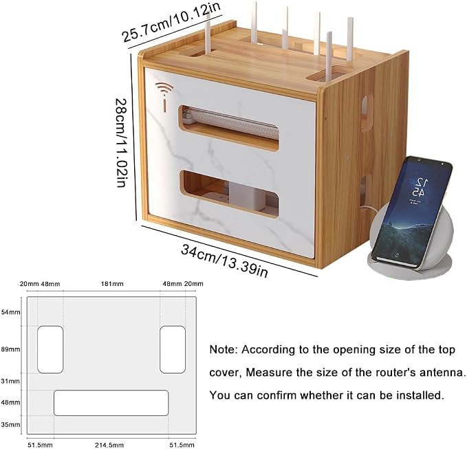 Wooden Router Shelf, Desktop WiFi Router Storage Box Modem Rack Router Cover - Image 2