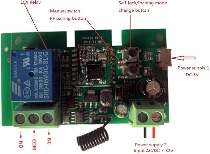 Smart Relay Module, Zigbee WiFi Wireless Garage Door Opener, 1CH DC 7-32V/USB - Image 3