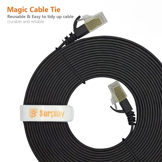 Cat7 1.5FT-5Pack Ethernet Cable Flat-Black-10Gbps Internet Network Patch Cord - Image 8