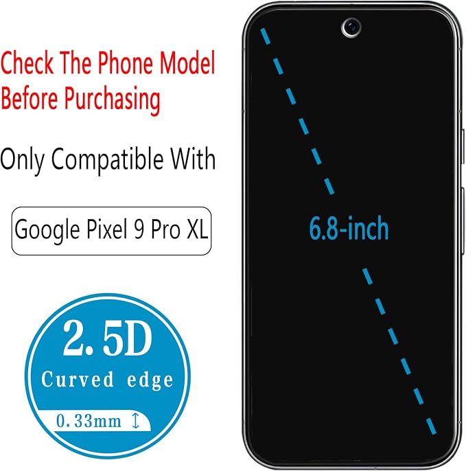 2 Pack Screen Protector for Google Pixel 9 Pro XL Tempered Glass - Image 3