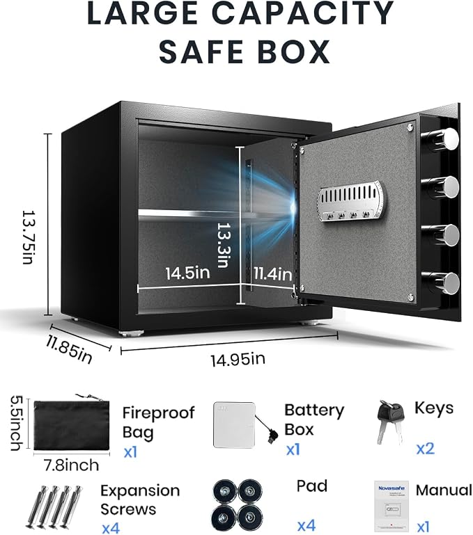 Safe Box, Home Safe with Key & Fireproof Waterproof Bag, Money Safe - Image 5