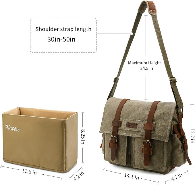 Kattee Leather Canvas Camera Bag Vintage DSLR SLR Messenger Shoulder Bag - Image 3