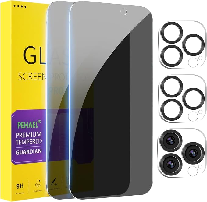 PEHAEL 2+2 Pack for iPhone 15 Pro Privacy Screen Protector by PEHAEL