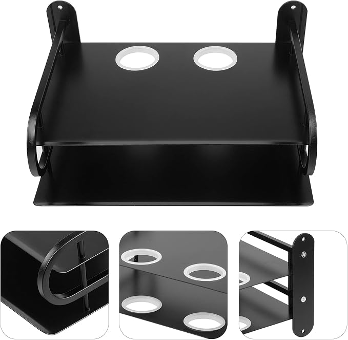 Black Metal Double Wireless WiFi Router Storage Box Wall Hanging Shelf - Image 4
