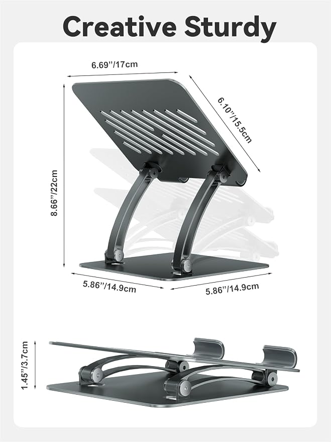 tounee Tablet Holder Stand, Dual Rod Adjustable Aluminum Desktop Stand - Image 6