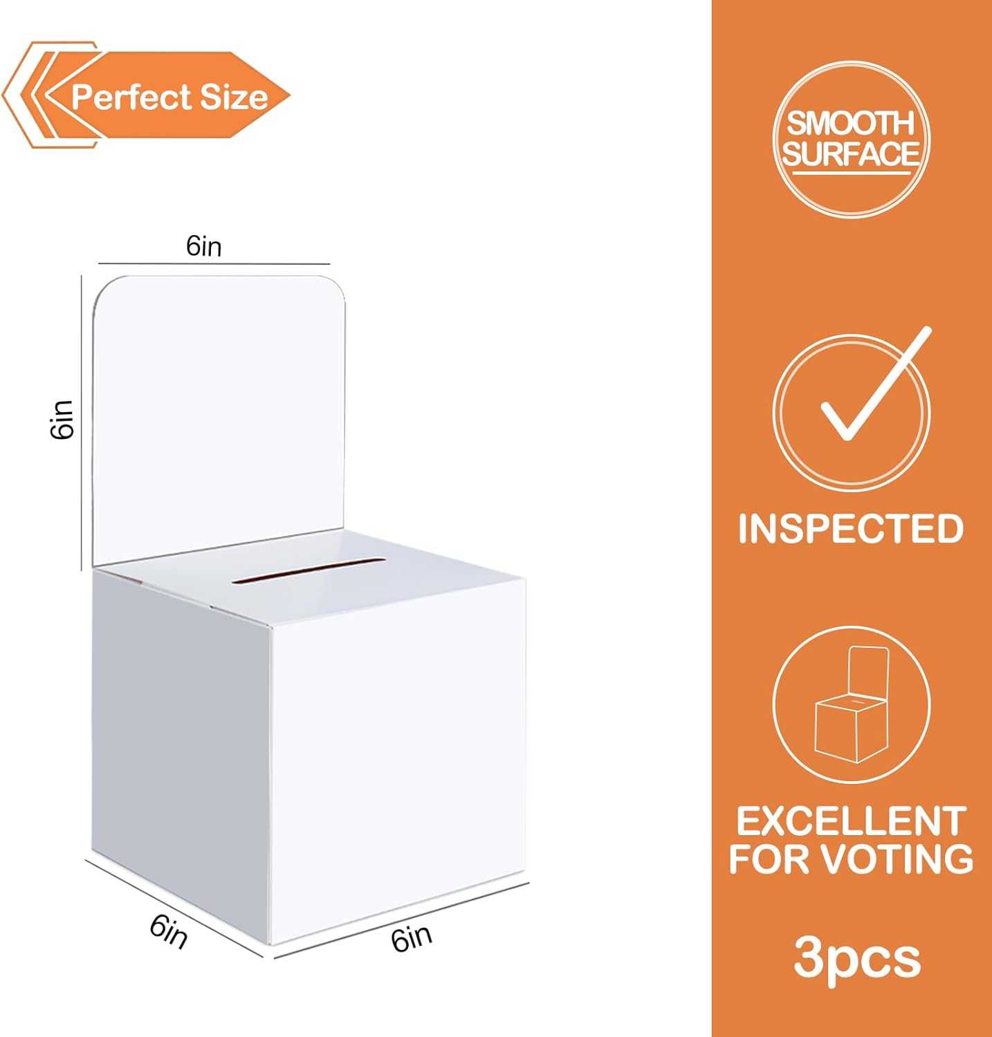 3 Pcs Ballot Boxes Suggestion Boxes Donation Box for Fundraising, Cardboard Raffle Box with Slot and Removable Header for Collecting Business Card Voting Contest (White)