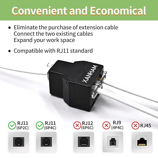 Phone Cable 2 Way Splitter RJ11 6P4C Telephone Line Cord Adapter - Image 4