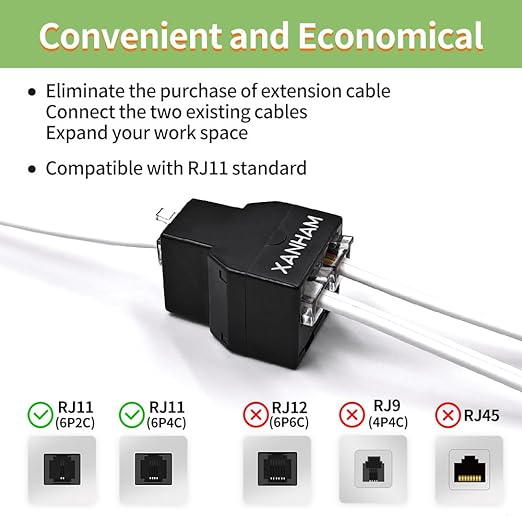 Telephone Cable 2 Way Splitter RJ11 6P4C Phone Line Cord Adapter - Image 5
