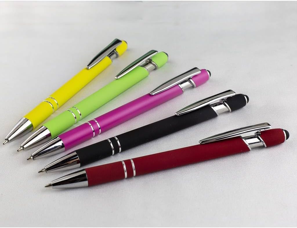 Wine Red Ballpoint Pens with Black Ink, 2-in-1 Stylus Tip, 1.0mm Medium Point, Matte Metal Barrel – 10-Pack for Office or School