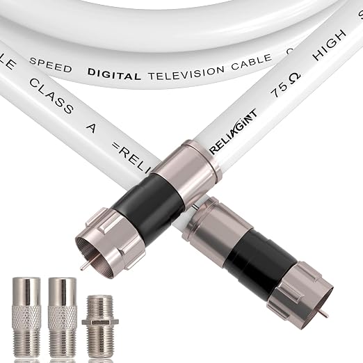 10ft RG6 Coaxial Cable White, 75 Ohm Coax Cable by RELIAGINT