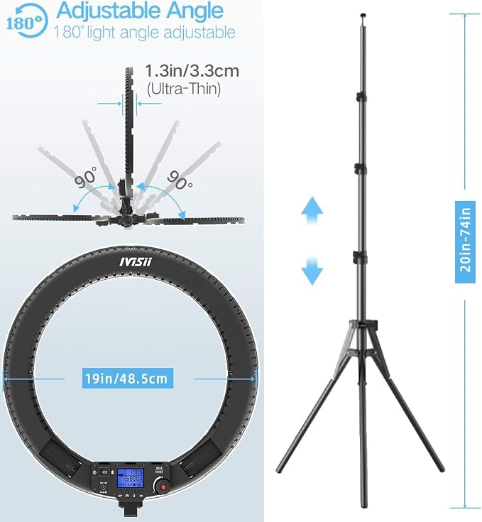 19 inch Ring Light with Remote Controller and Stand iPad Holder, 60W Bi-Color - Image 5