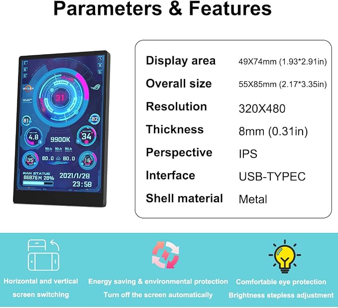 WOWNOVA PC Temperature Display, Computer Temp Monitor, ARGB Case, IPS USB Mini - Image 5