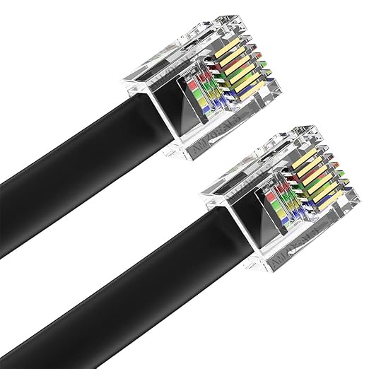 AmzDeals 2-Pack 6 Feet Black RJ12 6P6C Straight Wired Cable, Pro Grade Data and by AMZDEALS