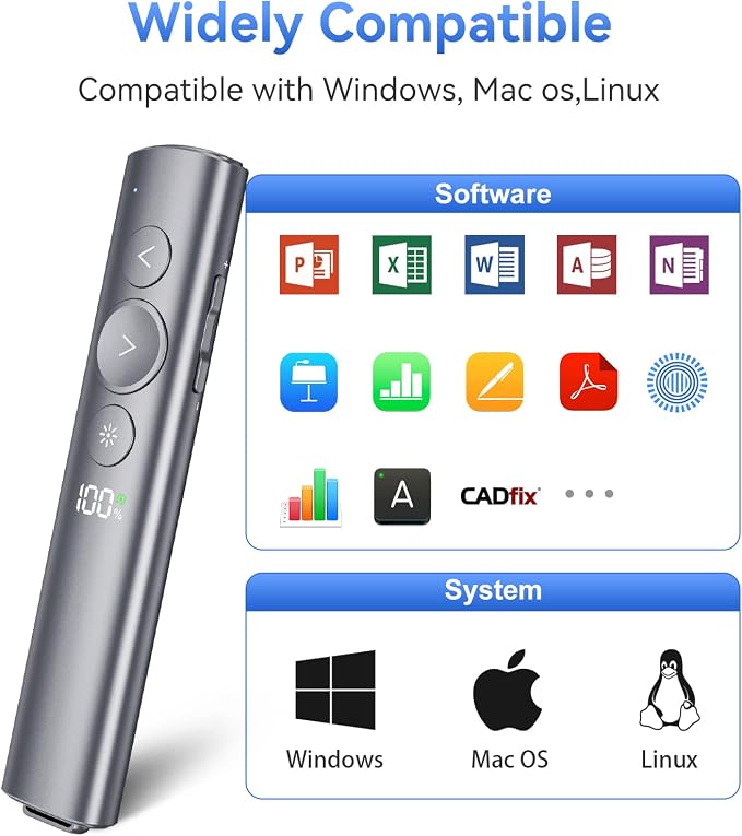 Power Display Wireless Presenter Remote, Rechargeable Presentation Clicker - Image 7