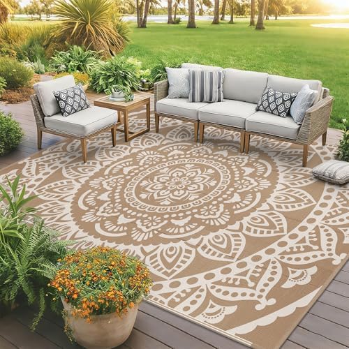 Bsmathom Waterproof Outdoor Rug 9x12ft Large Reversible Boho Plastic Straw - Image 2