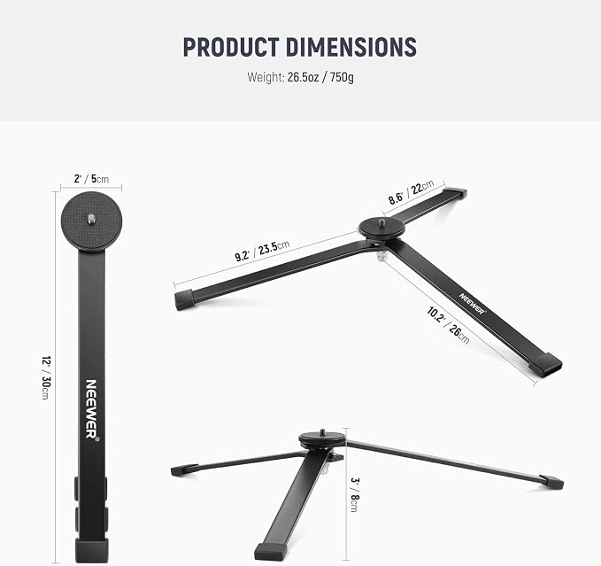 NEEWER Metal Mini Tripod Base for TL120C TL60 CL124 Tube Light Wand Stick - Image 2