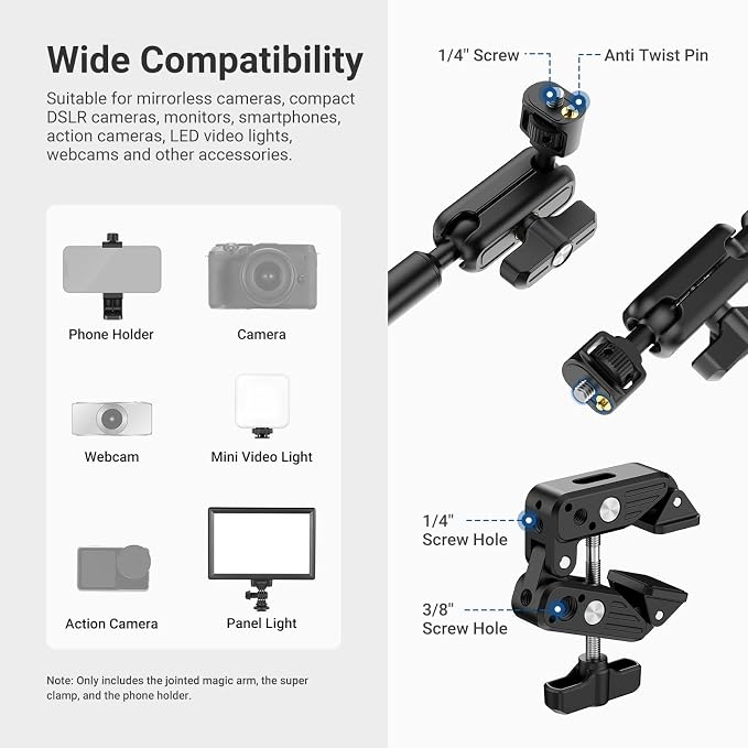 NEEWER Basics Magic Arm Table Stand, 55 cm Microphone Arm Overhead Mobile Phone - Image 5