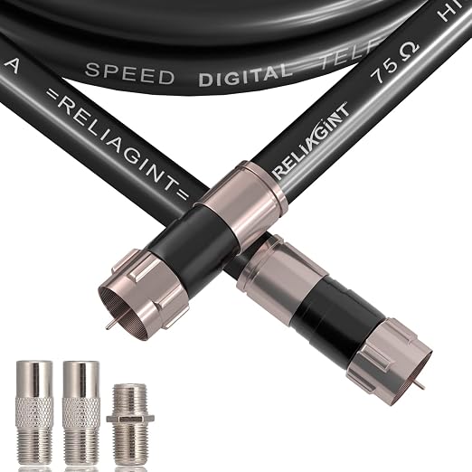 50ft RG6 Coaxial Cable Black, 75 Ohm Coax Cable by RELIAGINT